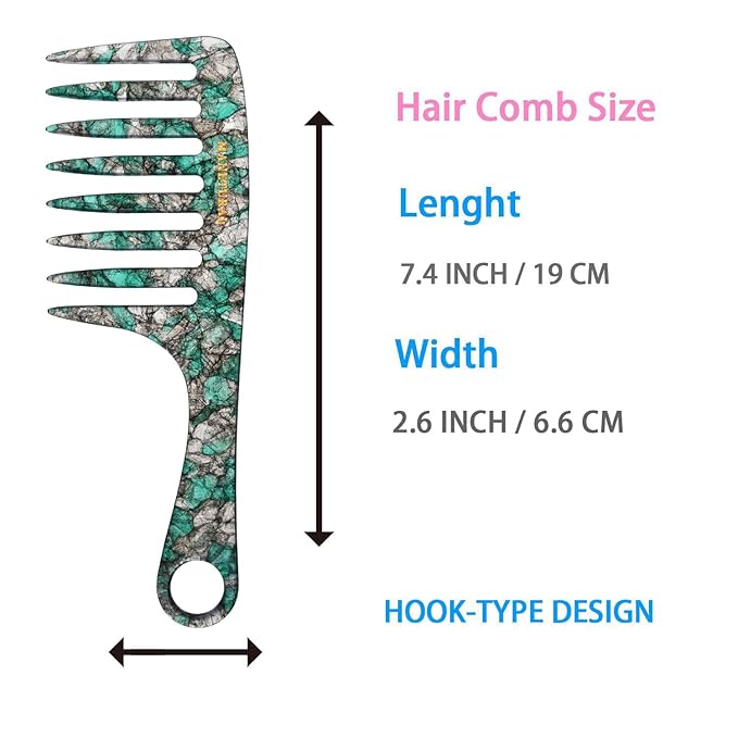 D1 | wide tooth comb 7.4"for easy portability. Suitable for Women's/girl curly, curly and tight hair, the short handle design is easy to carry. Acetate comb (Green)