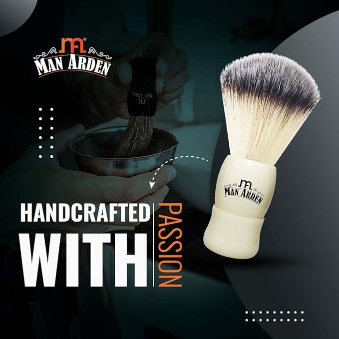 Man Arden Royal White Premium Shaving Brush With Ultra Soft & Absorbent Bristles & Long Handle | Cruelty Free | For A Smooth Shave