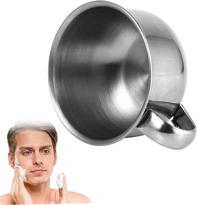 Shaving Soap Bowl 200ml Stainless Steel Shaving Bowl Mug with Handle Metal Cup Shaver Cleansing Foam Tool for Men Soap, Mug, Shave, Cream