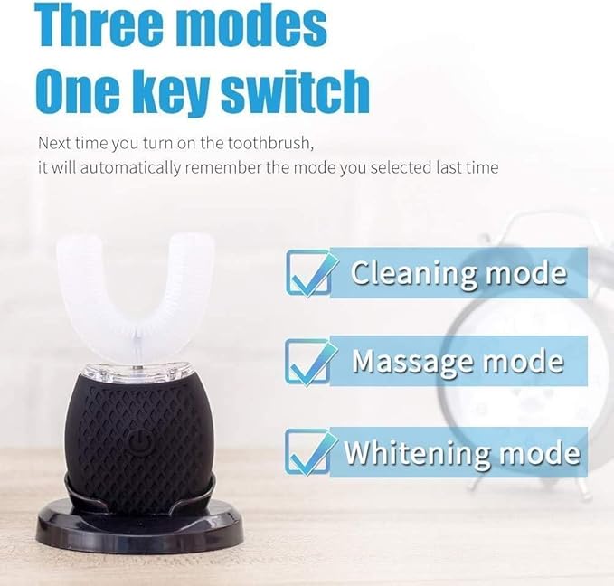 Automatic 360 Sonic Toothbrush, Waterproof Rechargeable Portable Electric Ultrasonic, Teeth Whitening Brush for Travel and Household (Black)
