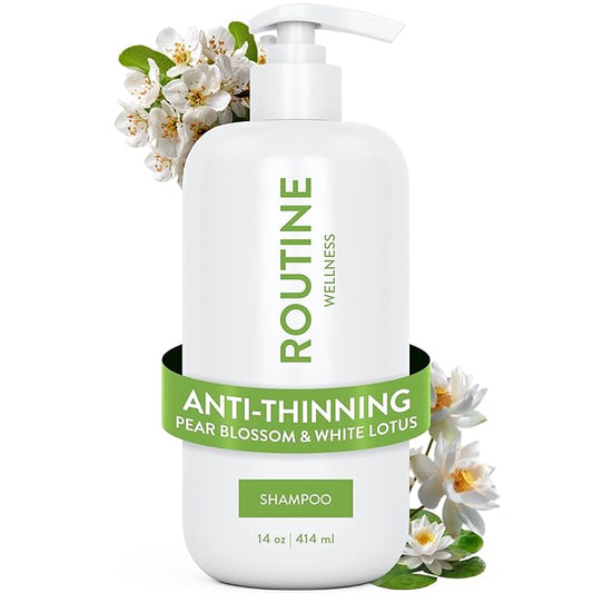 Routine Wellness Anti-Thinning Volumizing Shampoo for Thinning Hair & Hair Loss - Grow Your Confidence with Biotin & DHT Blockers - 14 oz Shampoo - Pear Blossom & White Lotus