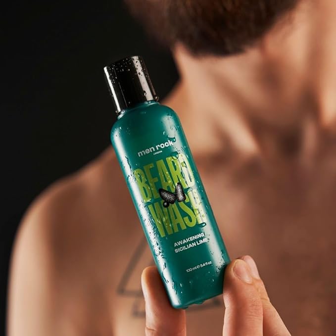 Men Rock Awakening Beard Wash - Sicilian Lime - Moisturizing Beard Wash for Men - Mens Skincare Products - Facial Hair Shampoo and Cleanser - 3.4 oz