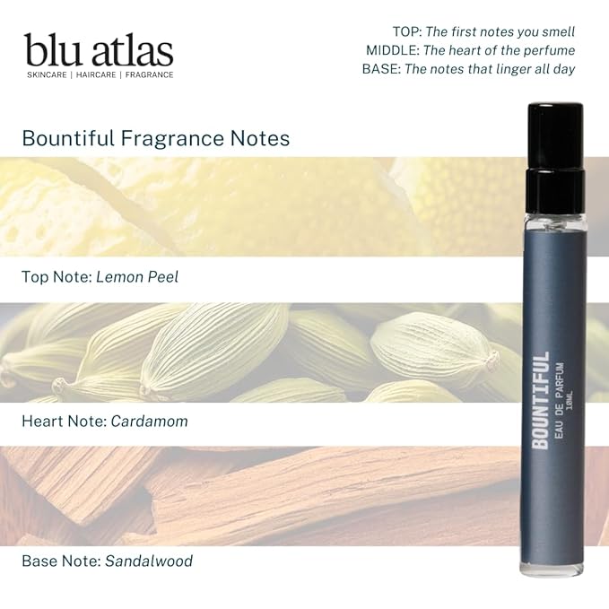 Blu Atlas Bountiful Cologne, 1.4 oz/10 ml – Refreshing and Sophisticated, Vegan Eau de Parfum for Men