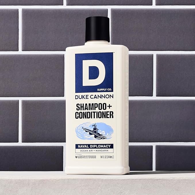 Duke Cannon Supply Co. 2-in-1 Hair Wash - Masculine Scent - Gentle Cleansing Hair Wash For Men - Stimulating Hair Shampoo & Conditioner - Strengthens Hair - Naval Diplomacy - 2 Pack (14 oz)