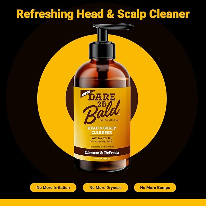 high time Dare 2B Bald Head & Scalp Cleanser | Bald Head Shampoo with Tea Tree Oil, Mint & Green Tea Extract | Bald Scalp Moisturizer and Exfoliator for Men - 8 FL OZ