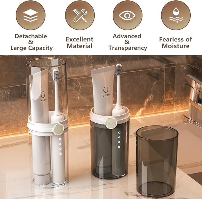 Toothbrush Holder Travel, Covered Toothbrush Toothpaste Case for Traveling Camping Business Trip, Portable Toothbrush and Toothpaste Storage Container for Bathroom School, Half-Clear (Black)