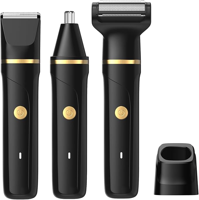 Beard Trimmer for Men,Manscape 3-in-1 Electric Razor Groin Groomer,IPX7 Waterproof Wet/Dry,Versatile Body Hair Trimmer for Ball/Beard/Nose,USB Rechargeable & Nose/Shaves Head,Christmas Gifts for Men