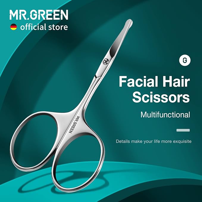 MR.GREEN Facial Hair Scissors Rounded Nose Hair Scissors Stainless Steel Mustache Beard Eyebrows Eyelashes Trimming Clippers (Mr-2002)