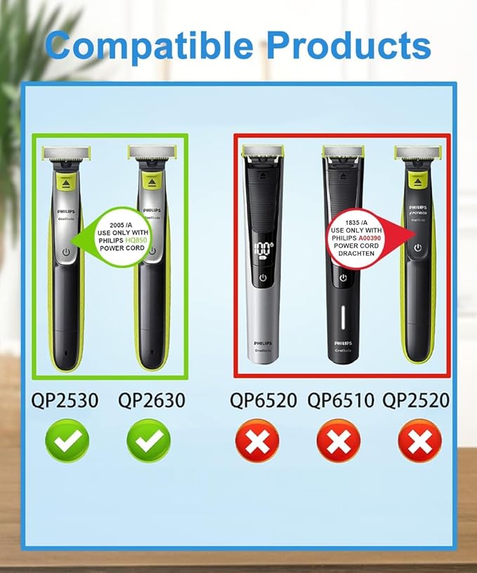LIANSUM 2W Charger 8V 100MA Power Cord Compatible with Philips One Blade QP2630 Shaver, HQ850, Norelco Oneblade QP2530, QP2630 Electric Razor Trimmer Charging Cable Supply