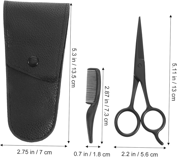 NOLITOY 3pcs Stainless Steel Shears Set Mustache Scissors Beard Trimmer Eyebrow Clipper Portable for Barbershop Home Salons