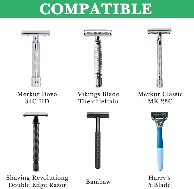 Linkidea Razor Holder Stand, Stainless Steel Shaving Rack for Men's Grooming, Bathroom & Shower Accessories Compatible with Merkur 34HD, Vikings Blade (Silver)