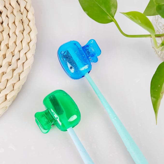 Hxezoc 4 Pack Travel Toothbrush Head Covers Cute Toothbrush Protector Cap Brush Pod Case Protective Portable Plastic Clip for Household Travel, Camping, Bathroom, School, Business