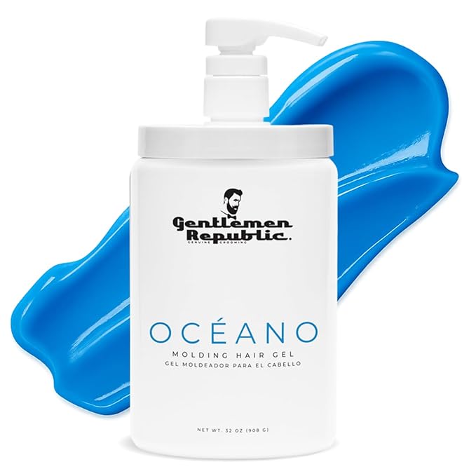 Gentlemen Republic Oceano Men's Hair Gel 32oz W/Pump - Strong Touchable Hold and High Shine Styling Gel for Hair, 100% Alcohol-Free Professional Formula with Fresh Scent, Mens Hair Product Made in USA