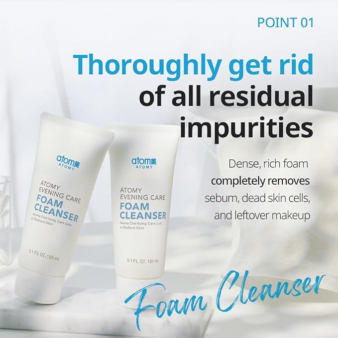 A.T.O.M.Y Evening Care Foam Cleanser, Moisturizing Face Wash with Natural Extracts, 5.1 Fl Oz