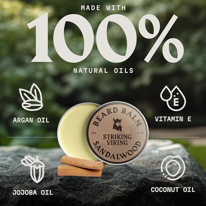 Striking Viking Beard Oil and Balm - Men's Beard Grooming Kit with All-Natural Beard Oil and Leave in Beard Balm Conditioner - Enriched with Argan and Jojoba Oil, Sandalwood
