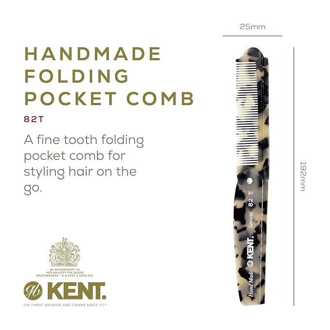 Kent Set Men's Hair Pocket Combs, 81T X-Small, OT All Fine Tooth, 82T Fine Tooth Folding Comb. Best Hair, Beard and Mustache Grooming Kit for Travel and Home Care, Handmade in England