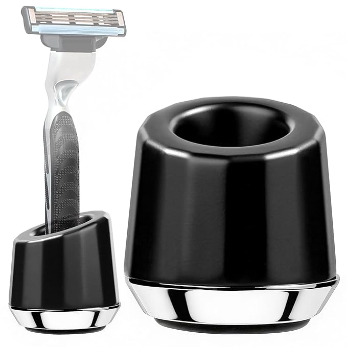 ERAVOR Men's Shaving Razor Stand, Zinc Alloy, Safety Razor Holder Base, Opening Dia 0.75" (1.9cm), Razor Holder for Men (Black)