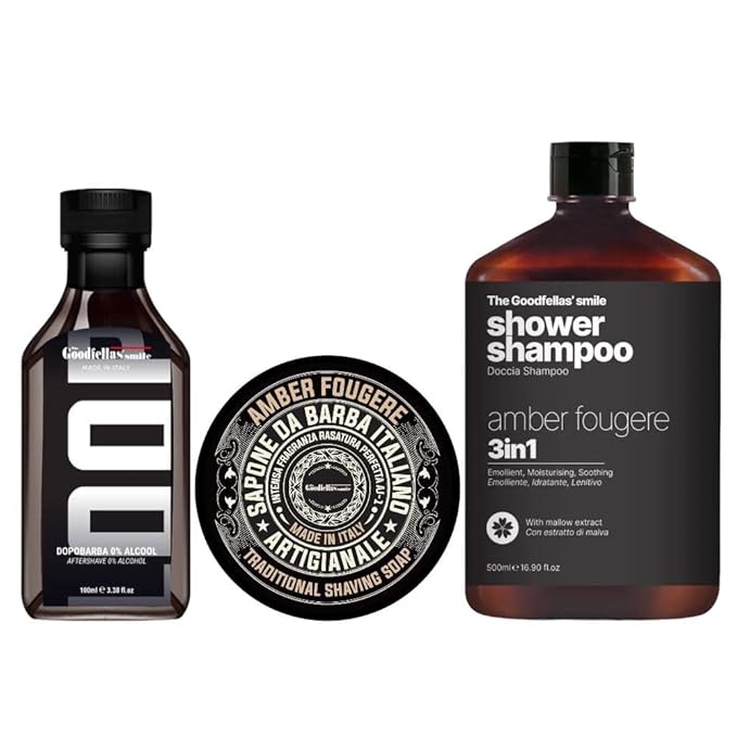 The Goodfellas' smile, AMBER FOUGERE/Soap, 3 in 1 Shampoo, and Aftershave Splash Bundle, Made in Italy