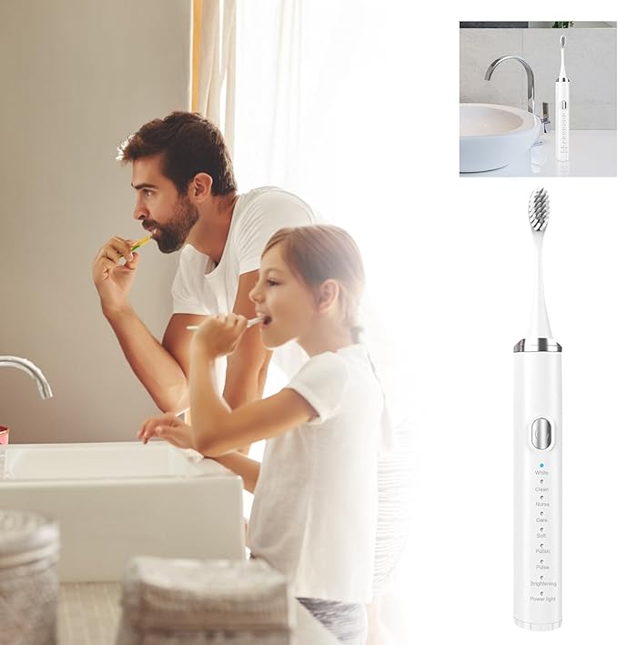 Electric Toothbrush for Adults,Rechargeable Deep Clean Toothbrush with 4 Replacement Heads,8 Modes with 2 Minutes Built in Smart Timer,Battery Toothbrush for Kids Adults Men Women