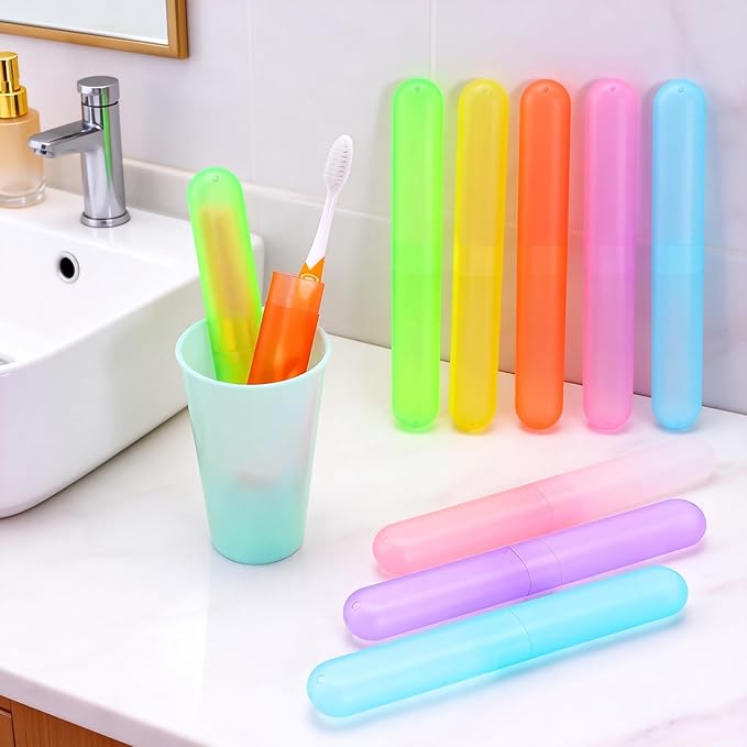 30 Pack Travel Toothbrush Case, Plastic Portable Toothbrush Holder, Dust Proof Breathable Storage Container for Camping School Bathroom Home,7 Colors