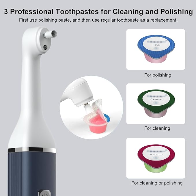 Tooth Polisher and Plaque Remover, Teeth Cleaning Tools for Cleaning and Polishing of Tooth, Dental Cleaning Tools for Brighten and Polish Teeth with 5 Brush Heads, 4 Speed Modes and 3 Polish Pastes