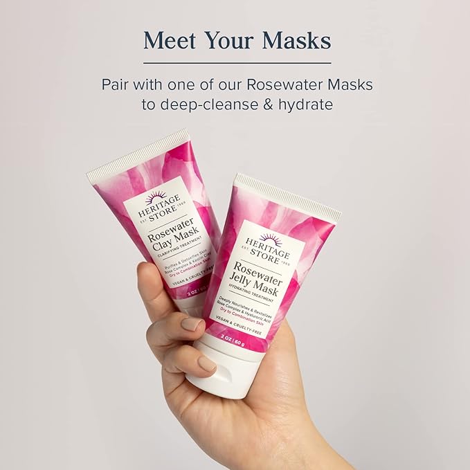 HERITAGE STORE Rosewater Face Moisturizer - Soothing Gel Moisturizer with Rose Complex, Niacinamide and Hyaluronic Acid - Dry to Combination Skin Care - Hypoallergenic, Vegan, 60-Day Guarantee, 2oz