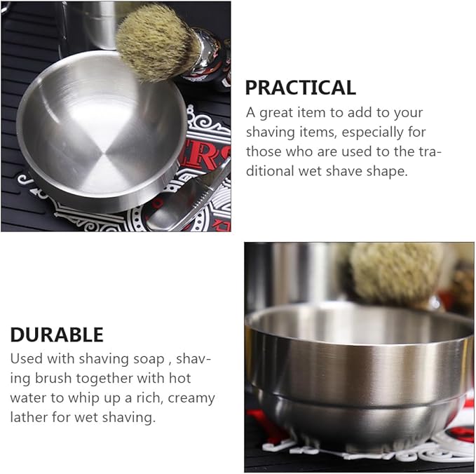 PRETYZOOM Beard Shaving Soap Bowl Stainless Steel Foaming Cup for Men with Brush Face Cleaning Mug Shaving Accessories