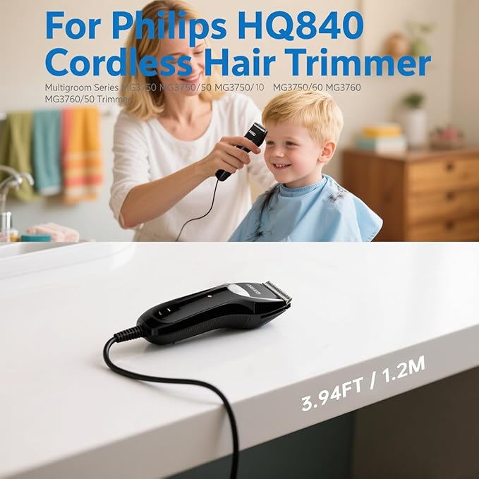 8V 100ma Replacement Compatible with Philips HQ840 Power Cord, Shaver Charger for Philips Norelco Multigroom Trimmer 3000 MG3750 MG3750/10 MG3750/50 MG3750/60 MG3760 MG3760/50 Clipper Supply Cable