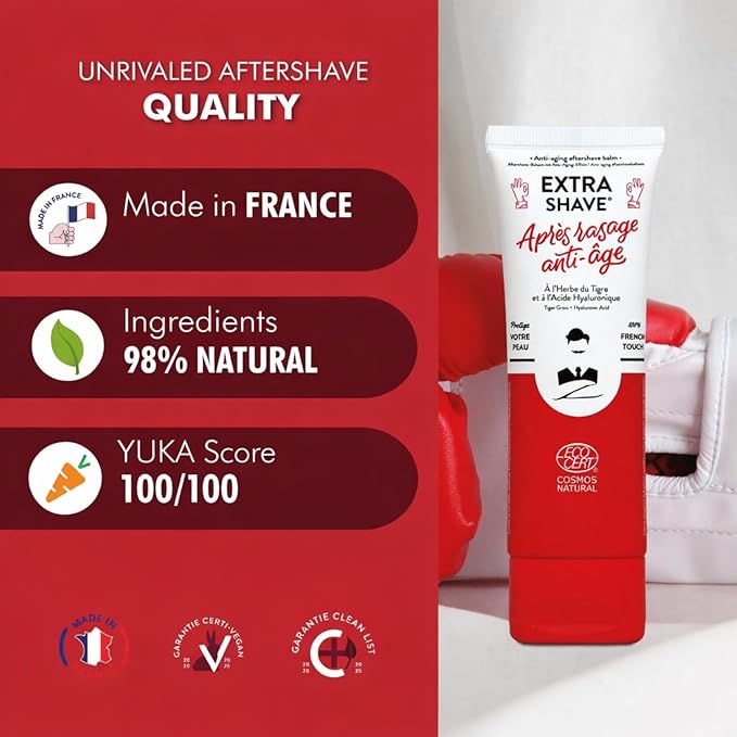 Anti Aging Aftershave Balm | Moisturizing & Nourishing for Beards Daily Hyaluronic Acid Soothes Face After Shaving Eliminates Razor Burn for Smooth Finish Vegan Made in France 75ml