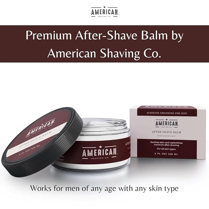 American Shaving Co. After Shave Balm for Smooth (Sandalwood Scent), Soothes and Moisturizes Face After Shaving, Treats Redness & Razor Burn, Post Shave Lotion 4 Oz