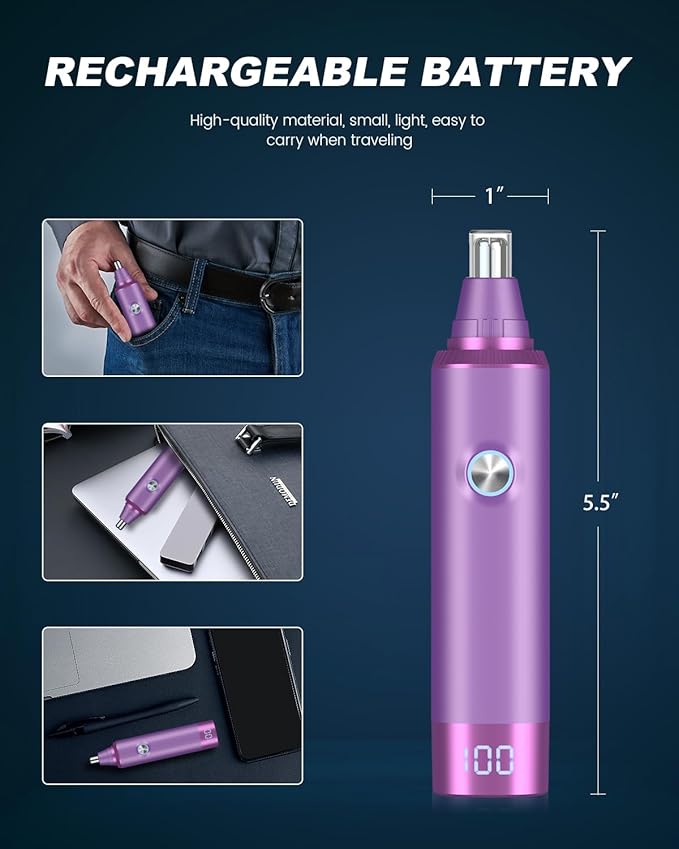 Ear and Nose Hair Trimmer for Men, 2025 Professional Painless USB Rechargeable Eyebrow & Facial Hair Trimmer, 13,000 RPM Precision Tool with Powerful Motor and Dual-Edge Blades, IPX7 Waterproof