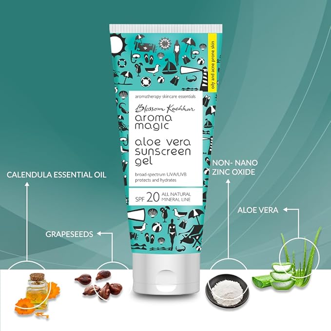 Aroma Magic Aloe Vera SPF 20 Sunscreen Body Gel | 3.38 Fl Oz (100ml) | with Broad Spectrum UVA/UVB Protection | Natural Face Sunblock for Men & Women