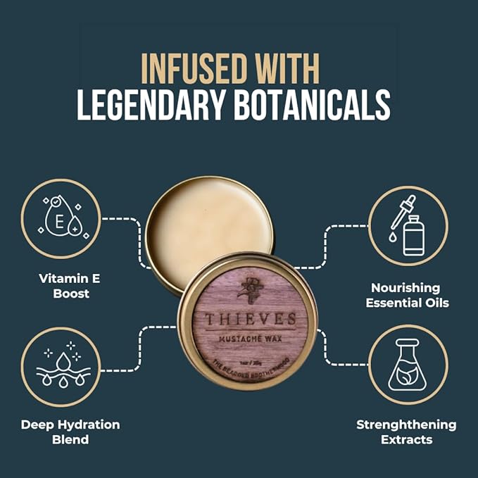 TBB Thieves Mustache Wax for Men | Natural Mustache Styler with Long-Lasting Hold | Cinnamon, Citrus, Rosemary & Rose Scent | Handcrafted in Texas | 1 oz