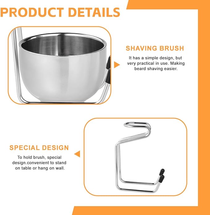 2 in 1 Shave Cup with Stand Holder Set Stainless Steel Shaving Bowl with Shaving Stand Brush Holder Set Razor Brush Bowl Grooming Tool for Men Beard Care and Cleaning