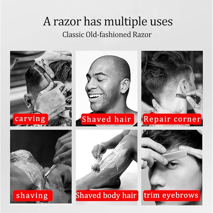 Professional Barber Straight Razor - 20 Stainless Steel Blades, Aluminum Handle, Portable Shaving Kit (TKL-B)