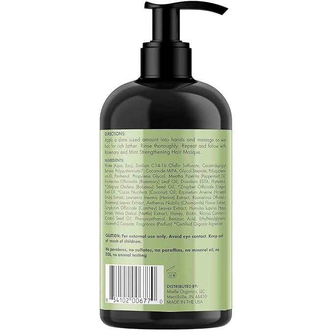 Mielle Organics Rosemary Mint Hair Strengthening Biotin Shampoo - Moisturizing Hair Shampoo for Women and Men to Gently Cleanse, Repair & Protect Strands (20 oz)