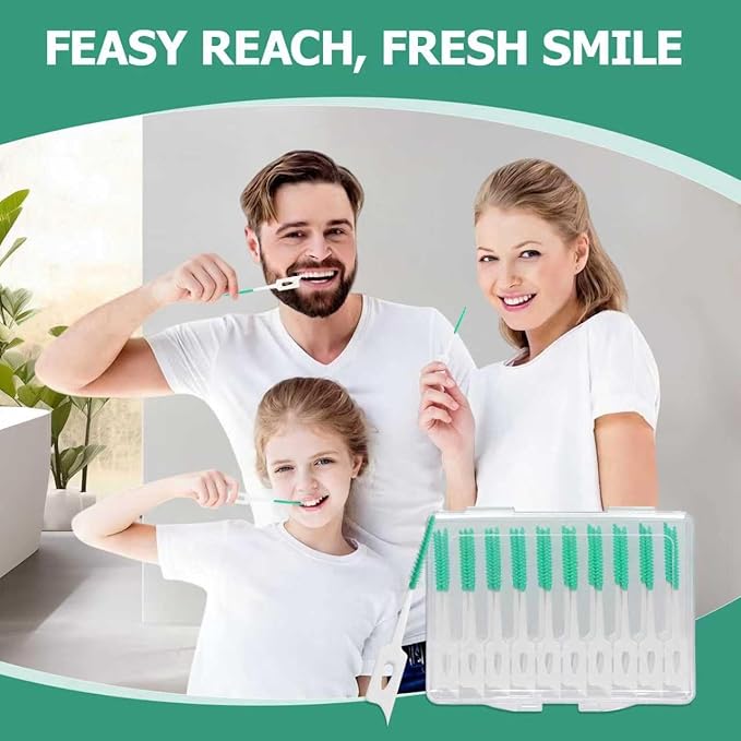 480 Pcs Dental Floss Picks, Soft Silicone Tooth Picks Flossers, Interdental Brushes with Case, Soft Dental Floss Picks for Teeth Cleaning, Braces, Bridges, Adult, Plaque Removal (Green)
