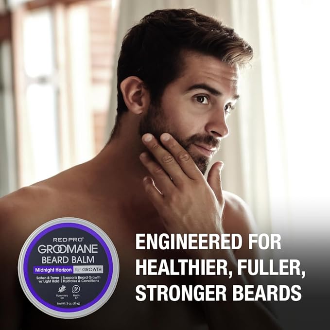 Red by Kiss Groomane Beard Balm, Soften & Tame, Light Hold, Promotes Full, Healthy Look Beard Strengthen Facial Hair, Reduce Breakage