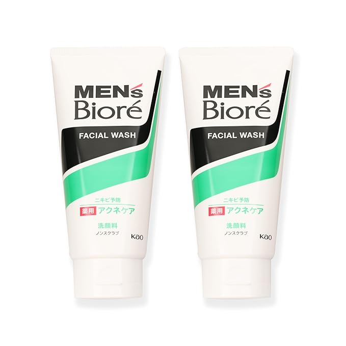 Bio-re Men Double Control Facial Cleanser 130g x 2 Pack - Cooling Menthol Face Wash - Japanese Cosmetics - Gentle Face Cleanser for Men - Deep Cleansing for Refreshed Skin, Effective for Oily Skin
