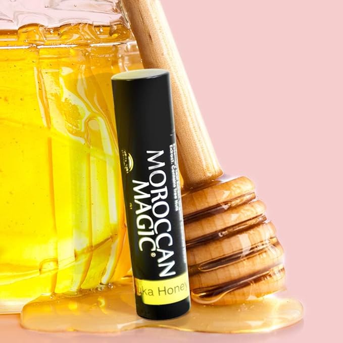Moroccan Magic Organic Manuka Honey Lip Balm 3 Pack | Ultra-Hydrating Argan & Essential Oil Lip Moisturizer + Vitamin E | Natural Chapstick for Dry Lips | Smooth, Non-Toxic | Organic Lip Balm