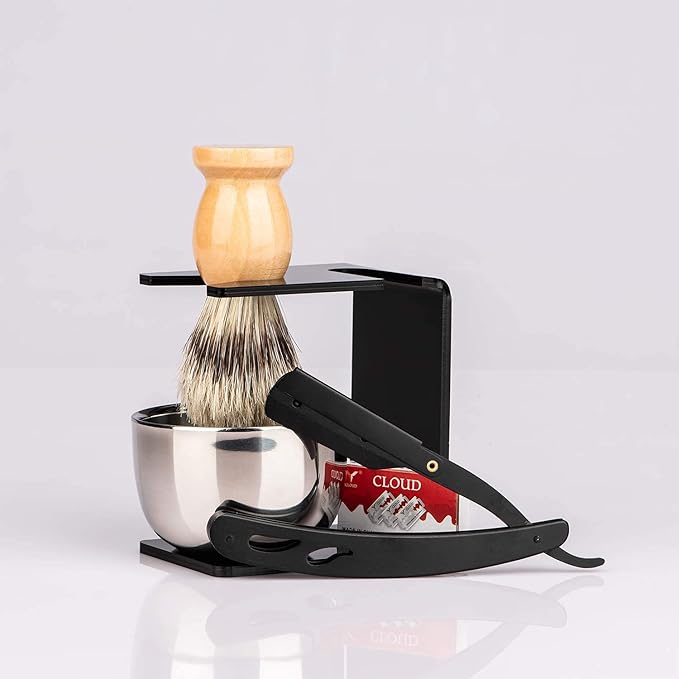 Barber Straight Razor Kit Durable Barber Straight Edge Razor Kit with 10 Double Edge Straight Razor Blades,Shaving Bowl and Stand,Shaving Brush with Wood Handle,Shaving Kit for Men