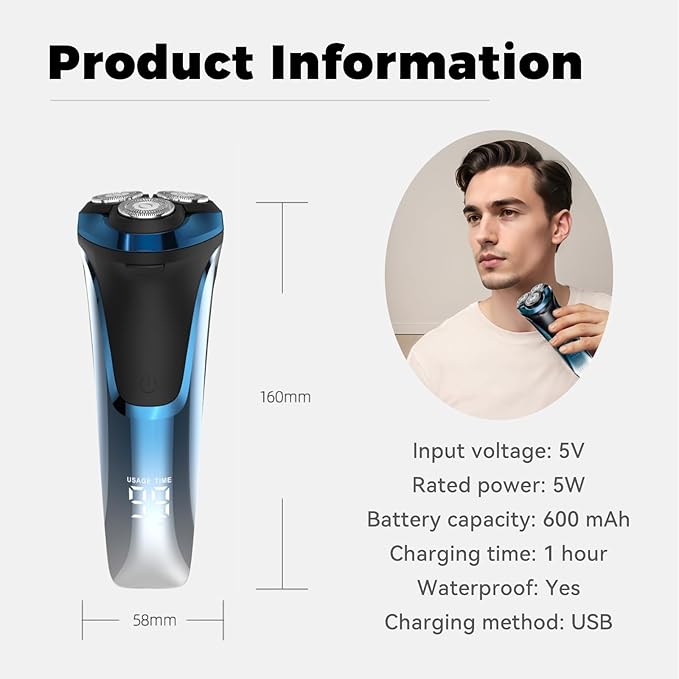 Electric Razor for Men - 4D Rotary Shaver with Pop-up Trimmer, IPX6 Waterproof Wet & Dry Mens Face Shaver, 1-Hour Fast Charge, LED Display, Cordless Grooming Kit for Travel & Home