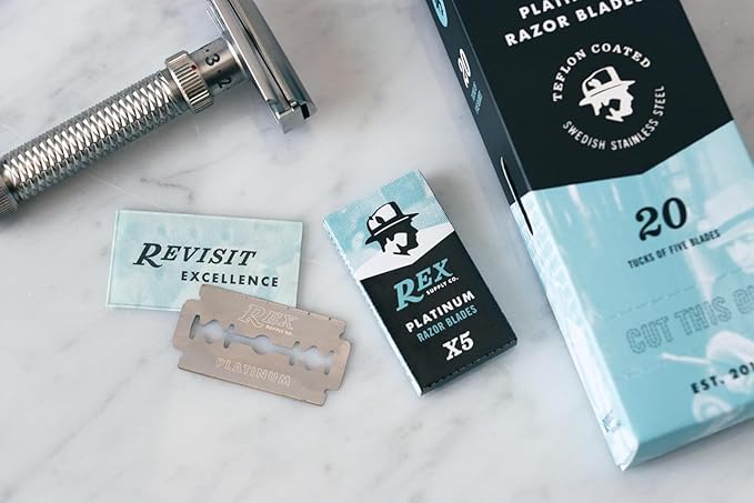 Rex Supply Co., 100 Double Edge Safety Razor Blades, Platinum Coated, Made in the Czech Republic