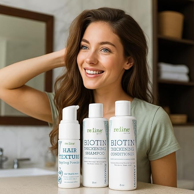 re:covery Hair Bundle – Biotin Shampoo + Conditioner + Thickening Powder – Thicker, Fuller Hair – Strengthens, Nourishes & Adds Instant Volume