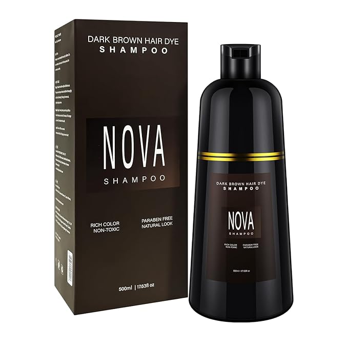 Hair Dye Shampoo & Champu Para Canas - Natural 3-in-1 Instant Gray Coverage for Men & Women (Dark brown-500ml)