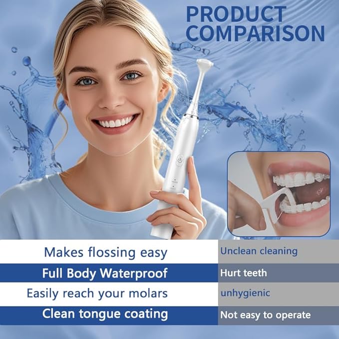 Electric Dental Flosser - 4 Speed Rechargeable Ultrasonic Electric Flossing with 50 Replacement Heads, Portable Teeth Cleaning Tool for Gentle Gum Care & Tongue Cleaning,Fit Men & Women