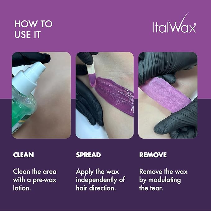 Italwax Plum - 500g / 1.1lb - Hard wax beads for hair removal - Natural formulation ideal for sensitive skins - Fruit aroma - Recommended for Bikini area and Armpits