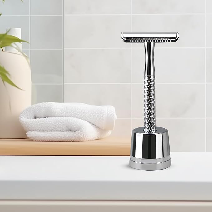 Safety Razor Stand, Safety Razor Holder (Bright Silver)