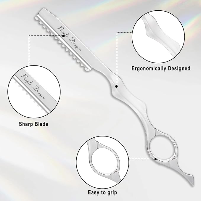 Hair Razors For Cutting Hair 7" Mental Thinning Styling Razors with 10 PCS Sharp Stainless Steel Blades Professional Hair Styling Tool for Salon and Home (Silver)