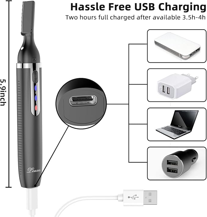 Facial Hair Remover and Eyebrow Trimmer, Rechargeable Hair Removal Women's Electric Shaver Razor for Peach Fuzz Chin Cheek Upper Lip（Black）